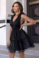 V-Neck Shoulder Detail Mesh Dress - Ladyez
