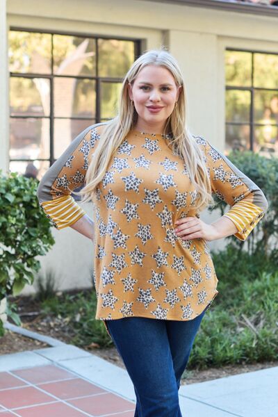 Celeste Design Full Size Leopard Star Contrast Top - Ladyez