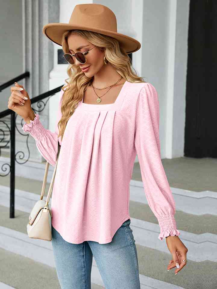 Square Neck Puff Sleeve Blouse - Ladyez