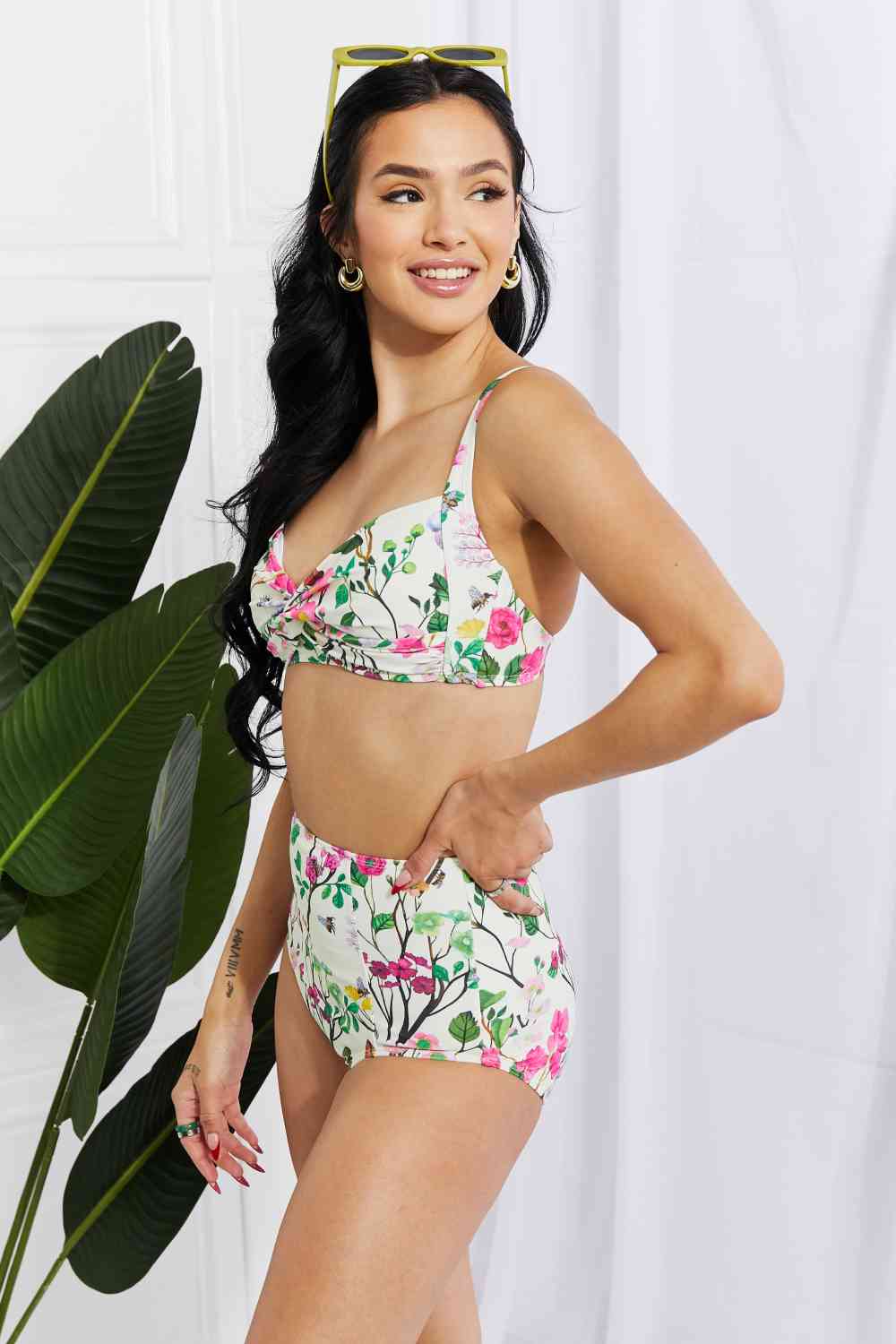 Marina West Swim Take A Dip Twist High-Rise Bikini in Cream - Ladyez