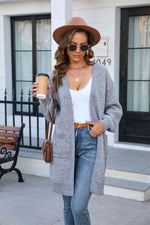 Open Front Dropped Shoulder Cardigan with Pocket - Ladyez