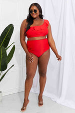 Marina West Swim Seaside Romance Ruffle One-Shoulder Bikini in Red - Ladyez