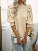 Texture Ruff Sleeve Mock Neck Blouse - Ladyez