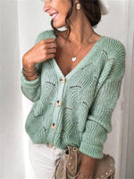 Openwork Button Up Long Sleeve Cardigan - Ladyez