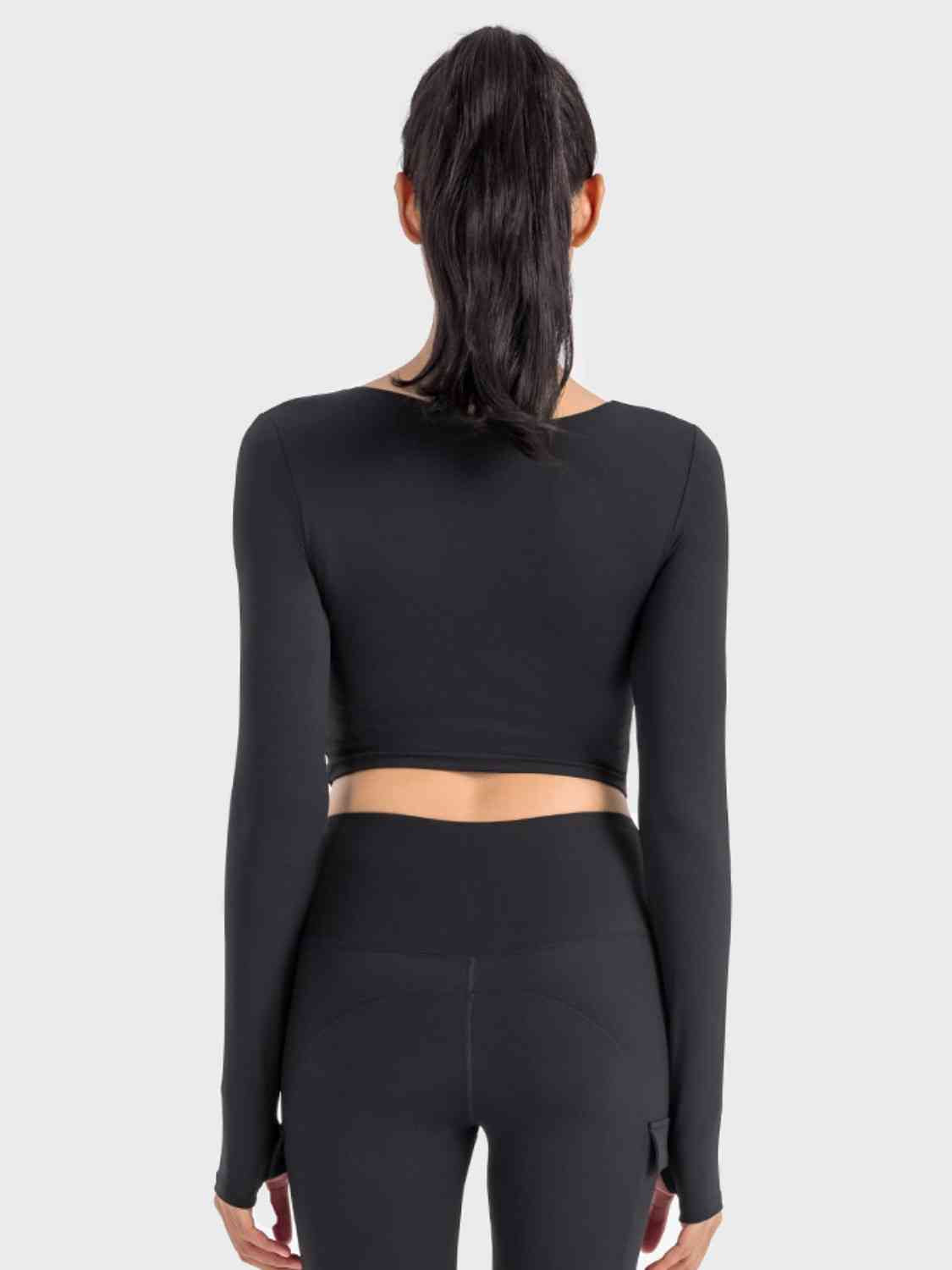 Ruched Cropped Long Sleeve Sports Top - Ladyez