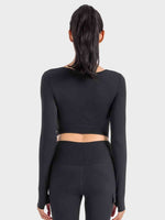 Ruched Cropped Long Sleeve Sports Top - Ladyez