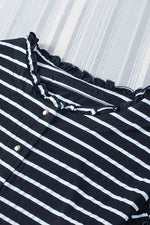 Striped Half Button Frill Trim Top - Ladyez
