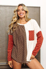 BiBi Color Block Brushed Checker Top - Ladyez