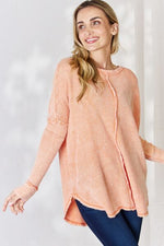Zenana Oversized Washed Waffle Long Sleeve Top - Ladyez