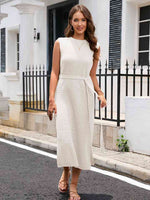 Sleeveless Round Neck Slit Sweater Dress - Ladyez