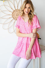 Heimish Full Size Leopard Ruffle Trim Short Sleeve Top - Ladyez