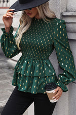 Smocked Flounce Sleeve Layered Blouse - Ladyez