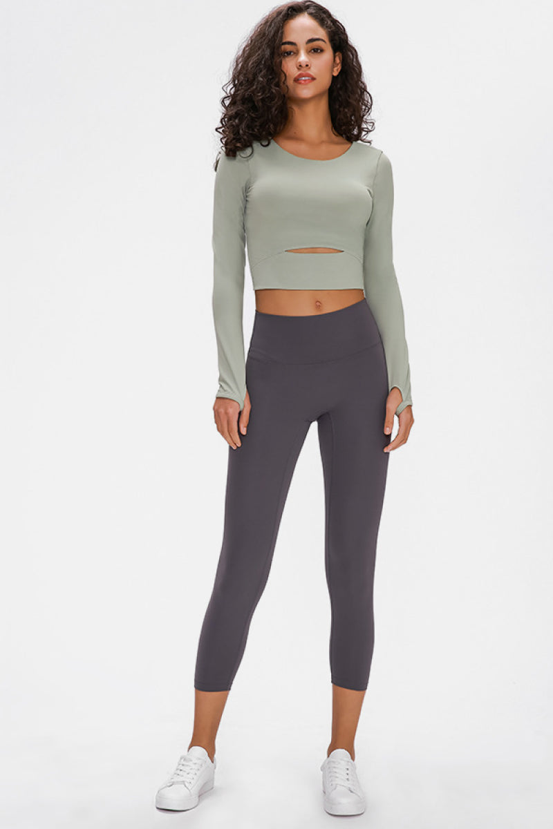 Long Sleeve Cropped Top With Sports Strap - Ladyez