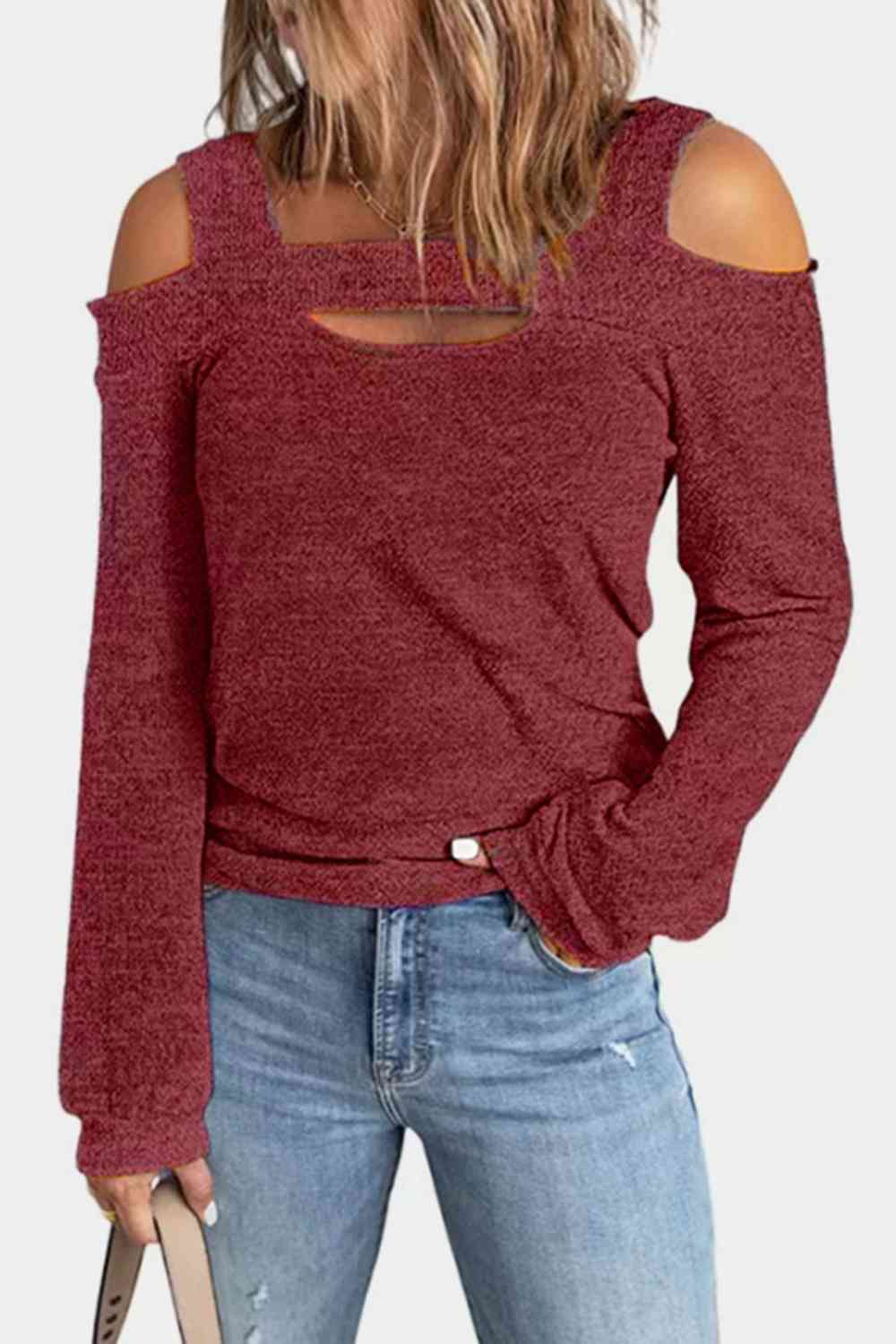 Full Size Cutout Cold Shoulder Blouse - Ladyez