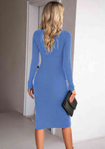 Rib-Knit Slit Sweater Dress - Ladyez