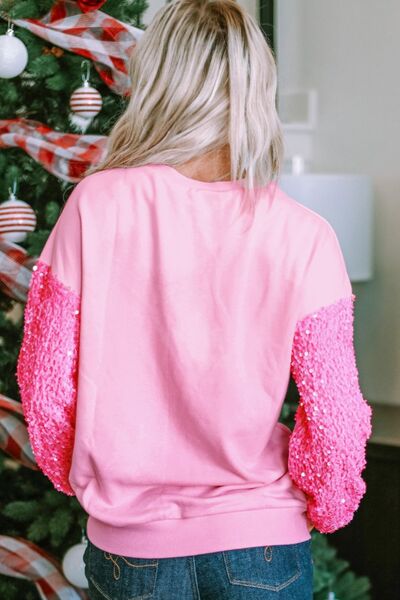 Sequin Round Neck Dropped Shoulder Sweatshirt - Ladyez