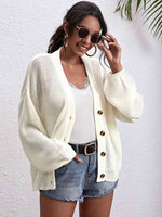 Button Down Dropped Shoulder Cardigan - Ladyez
