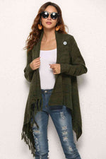 One-Button Tassel Tie Asymmetrical Hem Cardigan - Ladyez