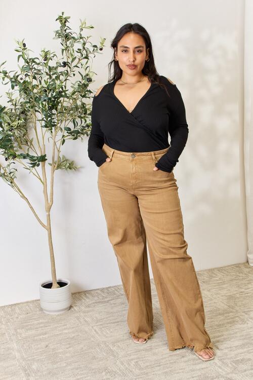 Culture Code Full Size Ribbed Surplice Cold Shoulder Top - Ladyez