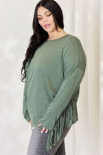 Celeste Full Size Fringe Detail Long Sleeve Top - Ladyez