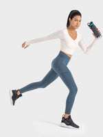 Ruched Cropped Long Sleeve Sports Top - Ladyez