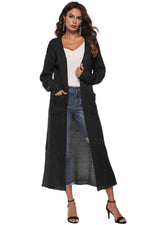 Long Sleeve Open Front Buttoned Cardigan - Ladyez