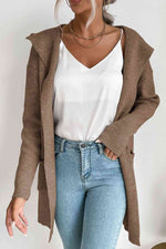 Double Take Ribbed Open Front Hooded Cardigan with Pockets - Ladyez