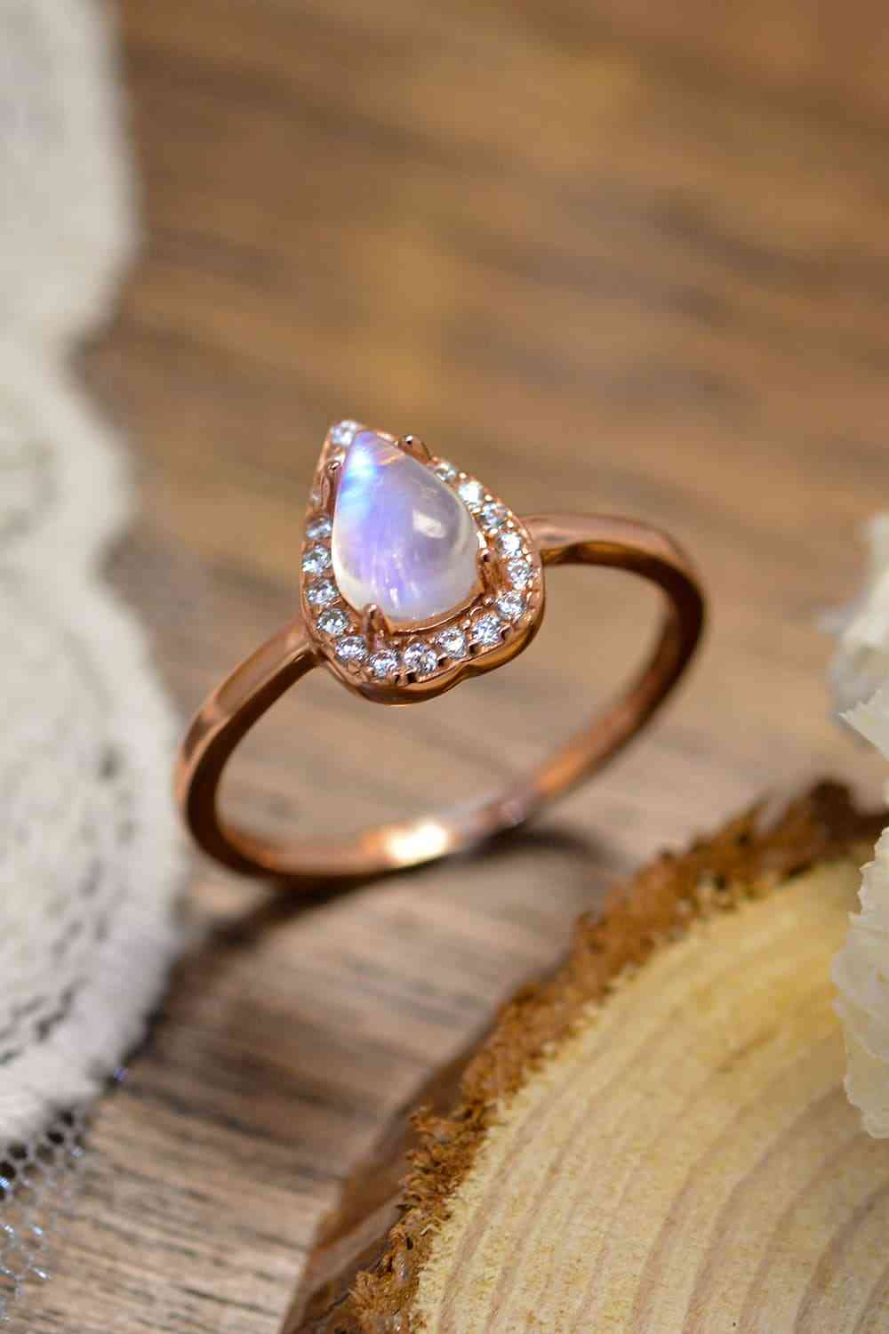 Moonstone Teardrop 925 Sterling Silver Halo Ring - Ladyez