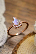 Moonstone Teardrop 925 Sterling Silver Halo Ring - Ladyez