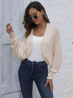 Bat Sleeve Open Front Short Cardigan - Ladyez