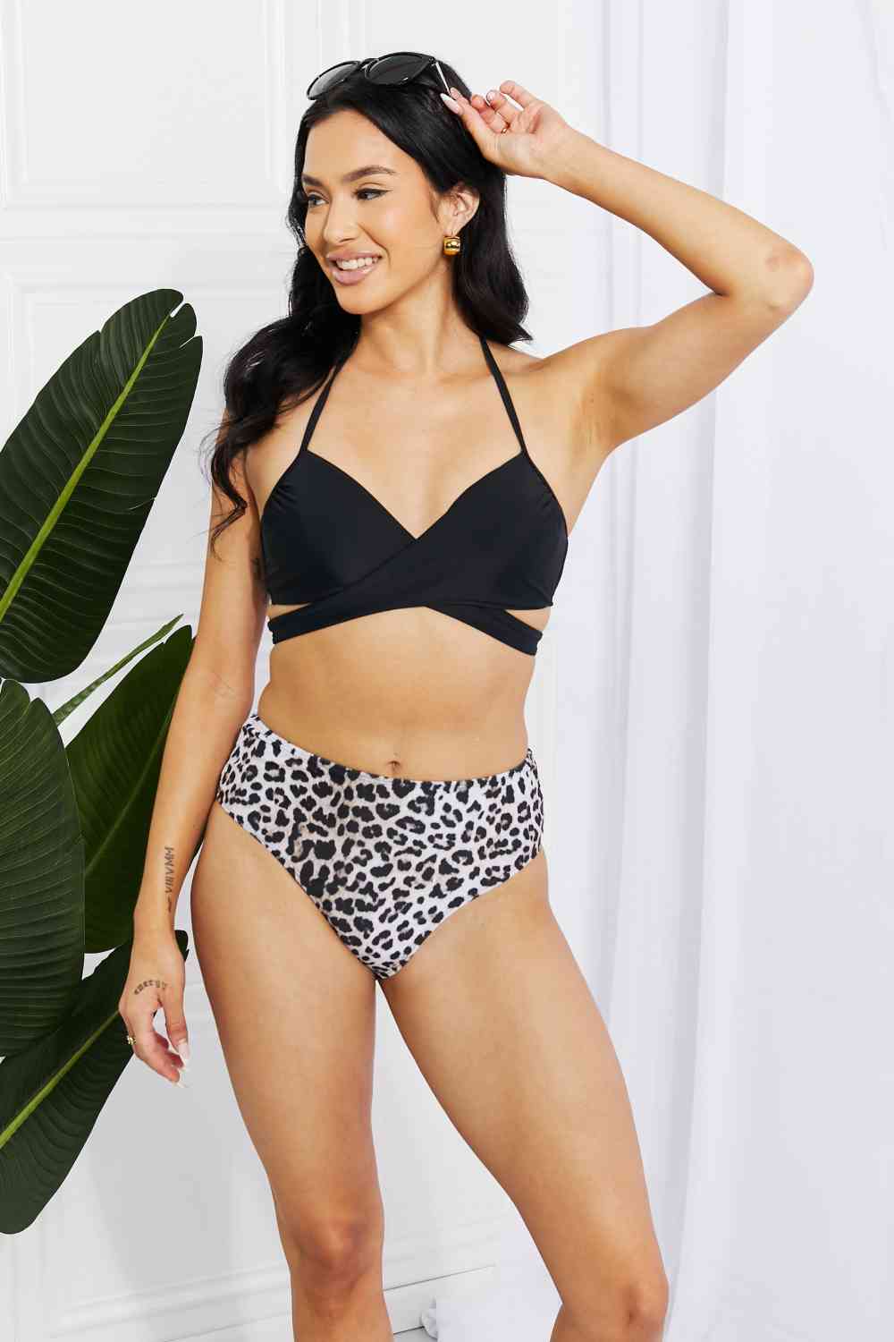 Marina West Swim Summer Splash Halter Bikini Set in Black - Ladyez