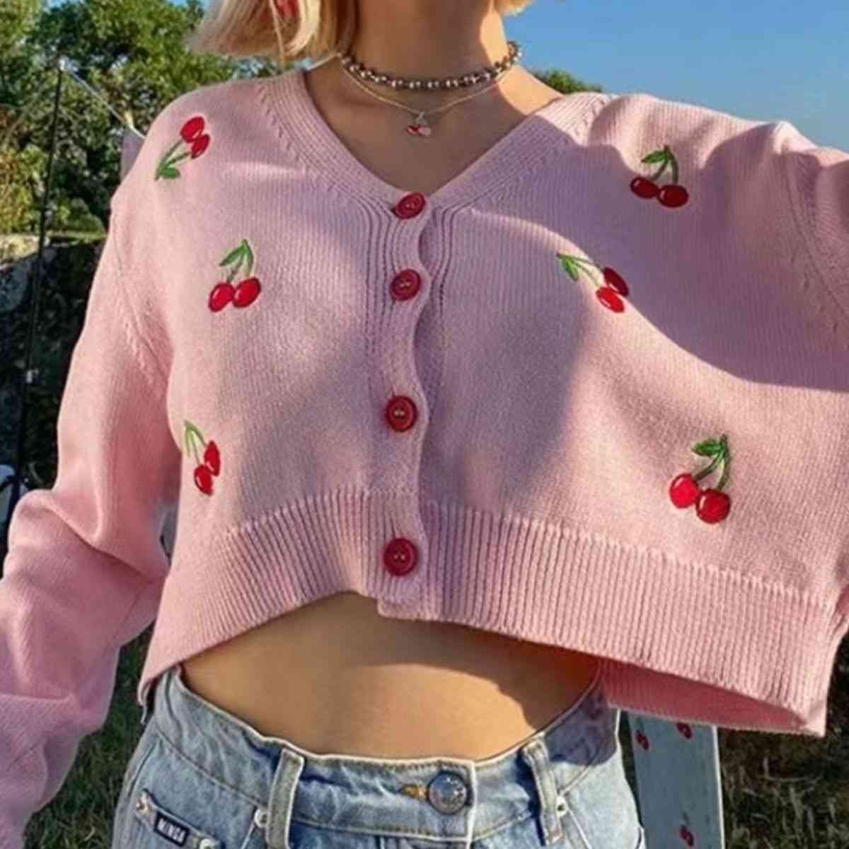 Cherry Button Down Cardigan - Ladyez