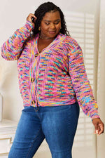 Woven Right V-Neck Long Sleeve Cardigan - Ladyez