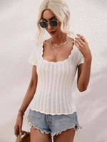 Scalloped Hem Square Neck Knit Top - Ladyez