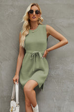 Tied Round Neck Sleeveless Sweater Dress - Ladyez