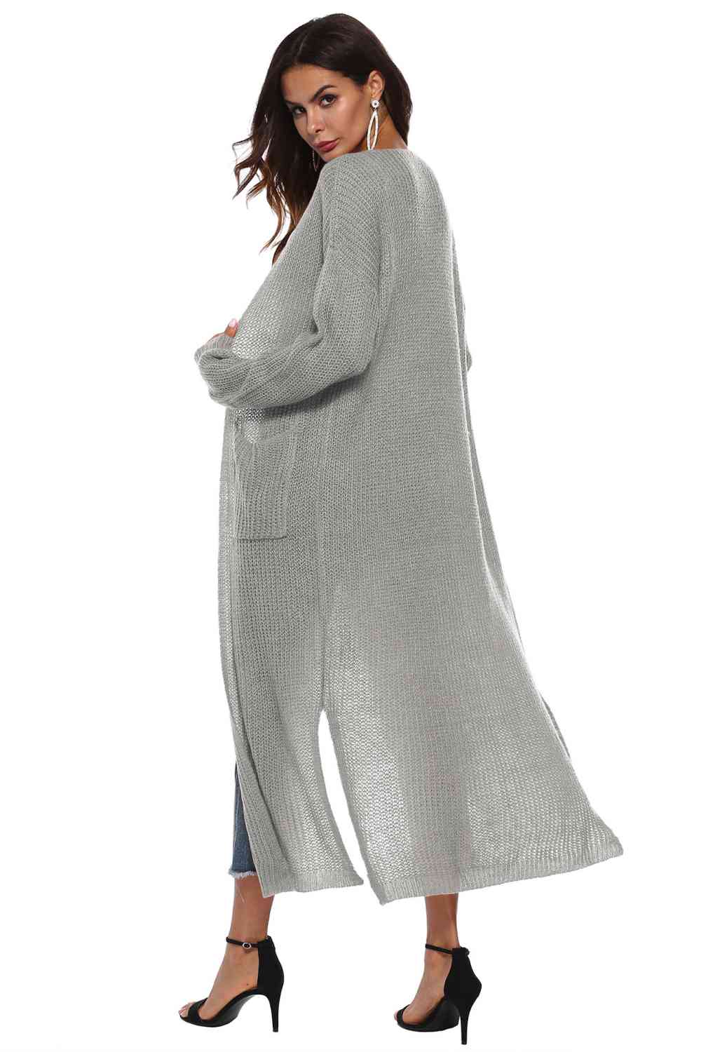 Long Sleeve Open Front Buttoned Cardigan - Ladyez