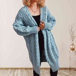 Cable-Knit Open Front Dropped Shoulder Cardigan - Ladyez