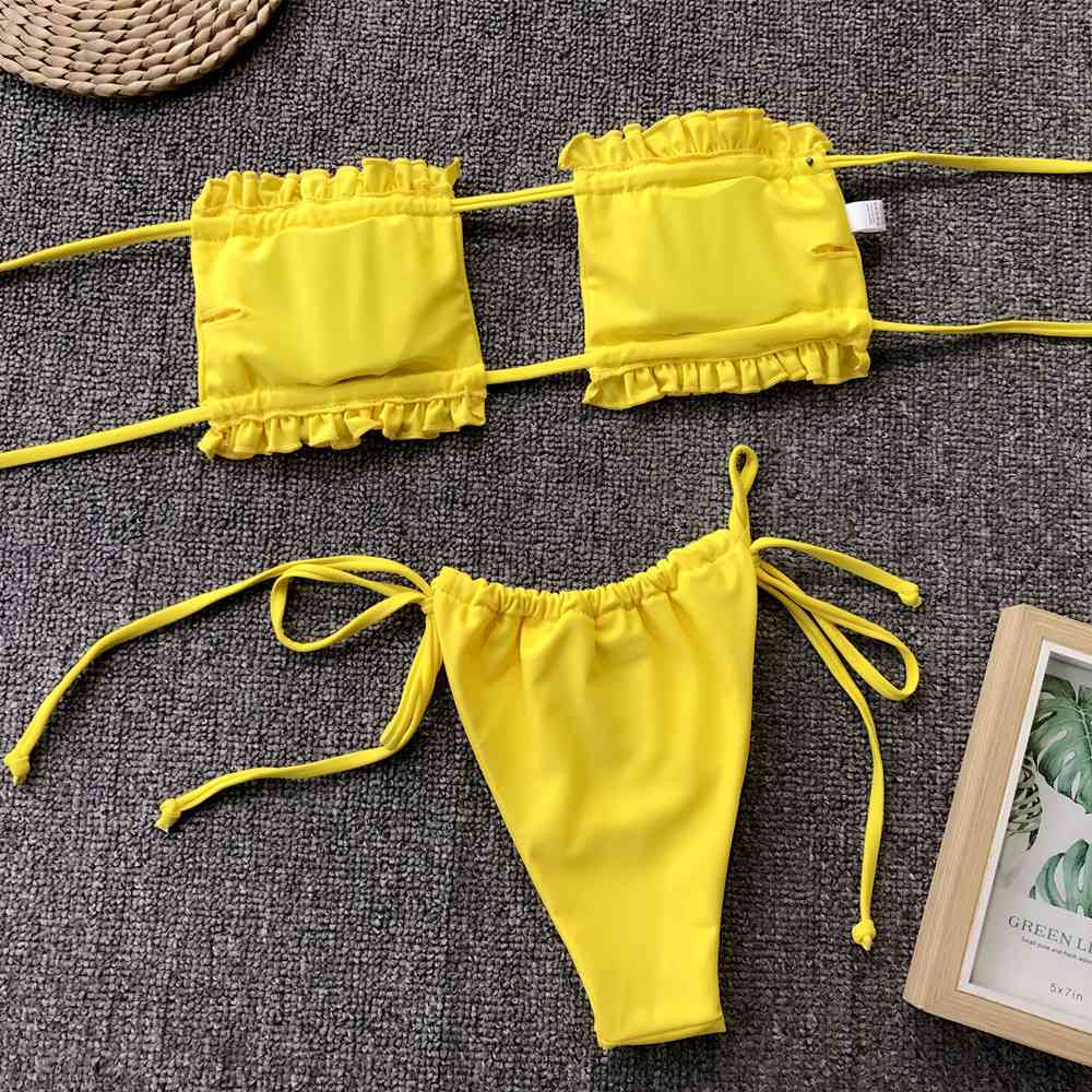 Frill Trim Ruched Bikini Set - Ladyez