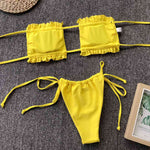 Frill Trim Ruched Bikini Set - Ladyez