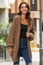 Open Front Ribbed Trim Duster Cardigan - Ladyez