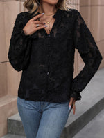 Lace Button Front Long Sleeve Top - Ladyez