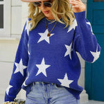 Star Pattern Round Neck Sweater - Ladyez