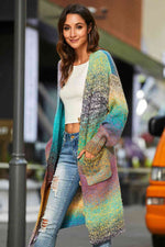 Gradient Button Down Duster Cardigan with Pockets - Ladyez
