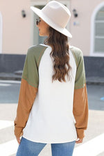 Waffle-Knit Color Block Long Sleeve Top - Ladyez