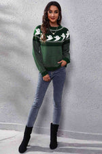 Ghost Pattern Round Neck Long Sleeve Sweater - Ladyez