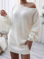 Rib-Knit Mini Sweater Dress - Ladyez