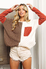 BiBi Color Block Brushed Checker Top - Ladyez