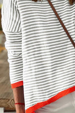 Striped Round Neck Drop Shoulder T-Shirt - Ladyez
