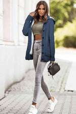 Cable-Knit Fleece Lining Button-Up Hooded Cardigan - Ladyez