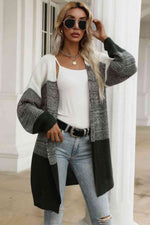 Color Block Chunky Knit Sweater Cardigan - Ladyez